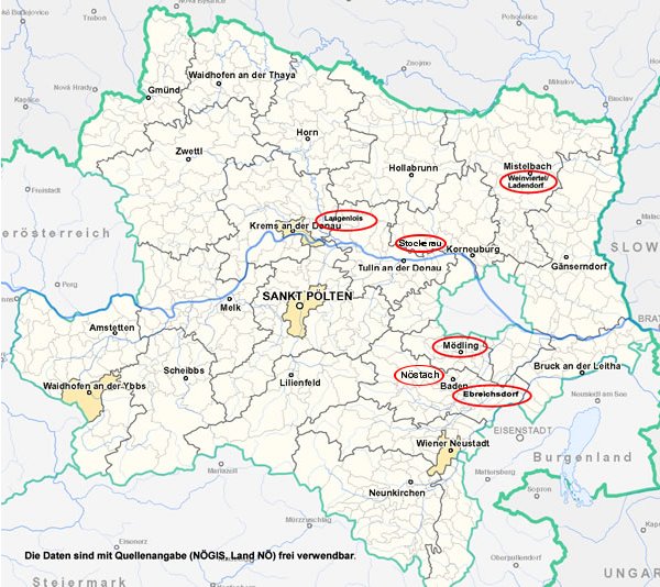 Landkarte von Niederösterreich mit den Ausbildungsplätzen
